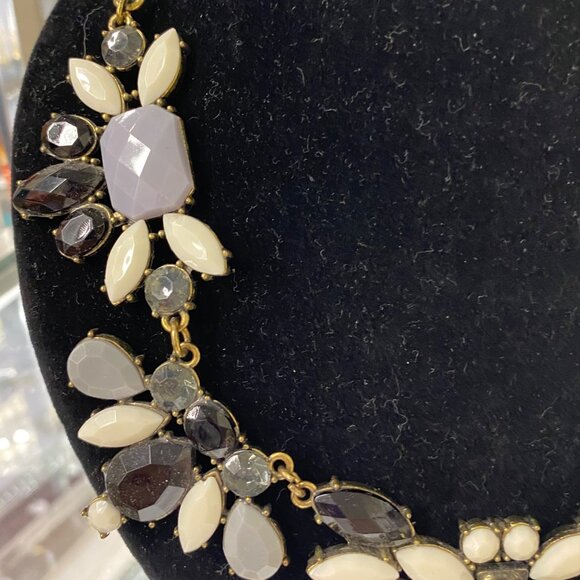 Vintage Statement Necklace Black White & Gray Gemstones In Gold-Tone Setting - Picture 3 of 5